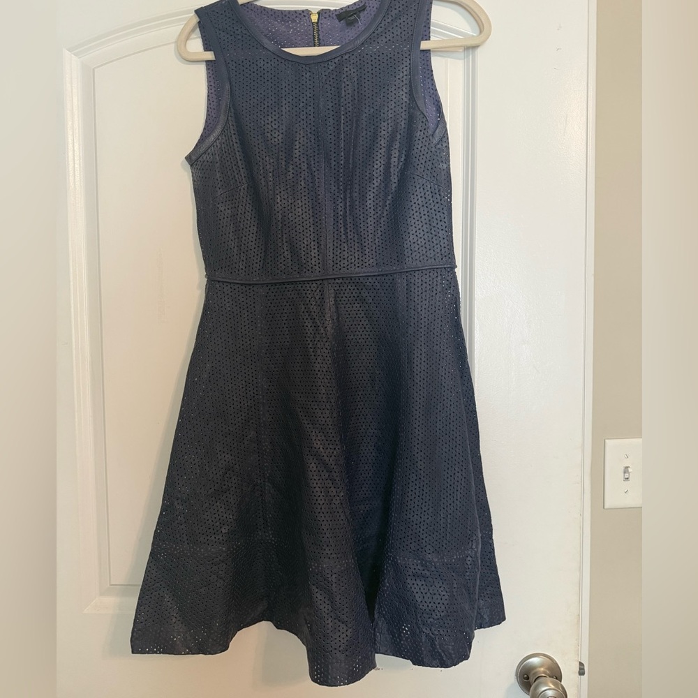 JCREW COLLECTION PERFORATED GENUINE LEATHER DRESS NAVY RARE!!!